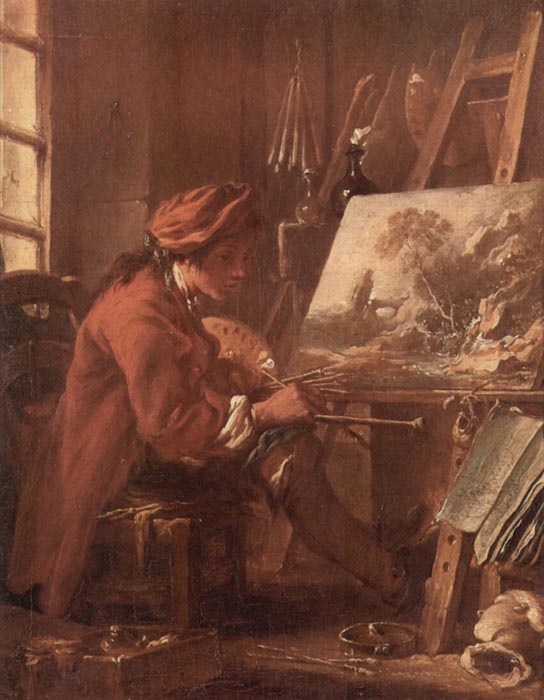 boucher_francois_maler in seinem atelier_selbstportraet_1718